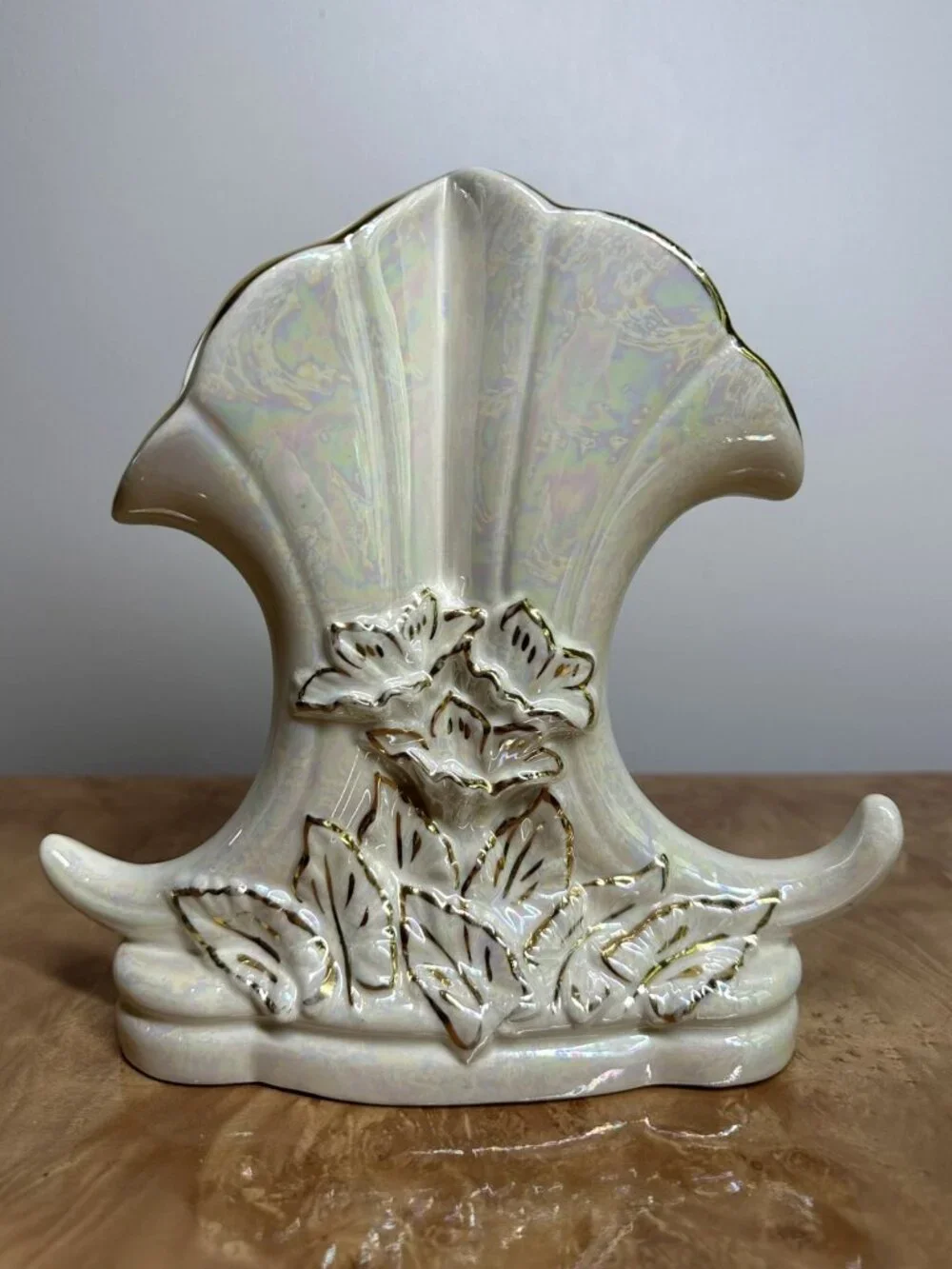 Vintage 22K Gold USA Lustreware Ceramic Lily Vase Iridescent Floral MCM
